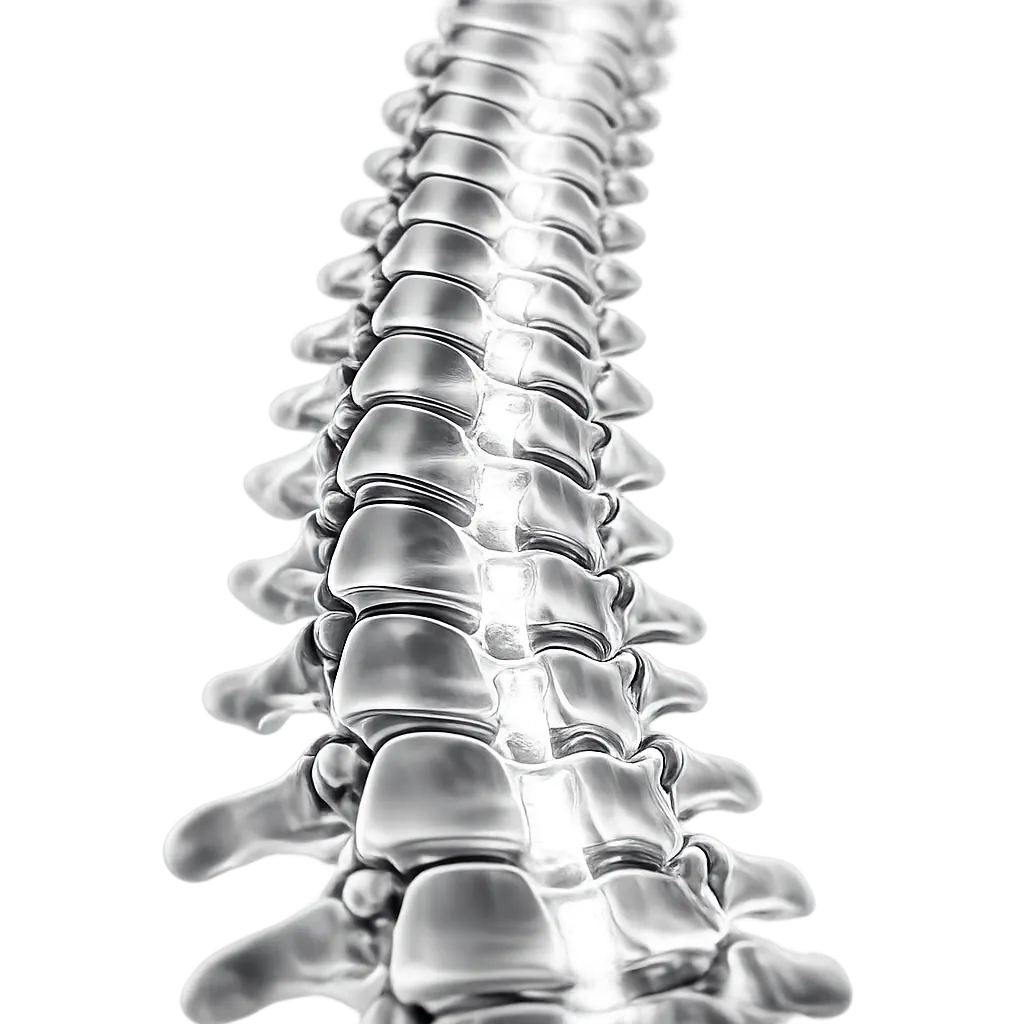 Glossy anatomical illustration of a human spine