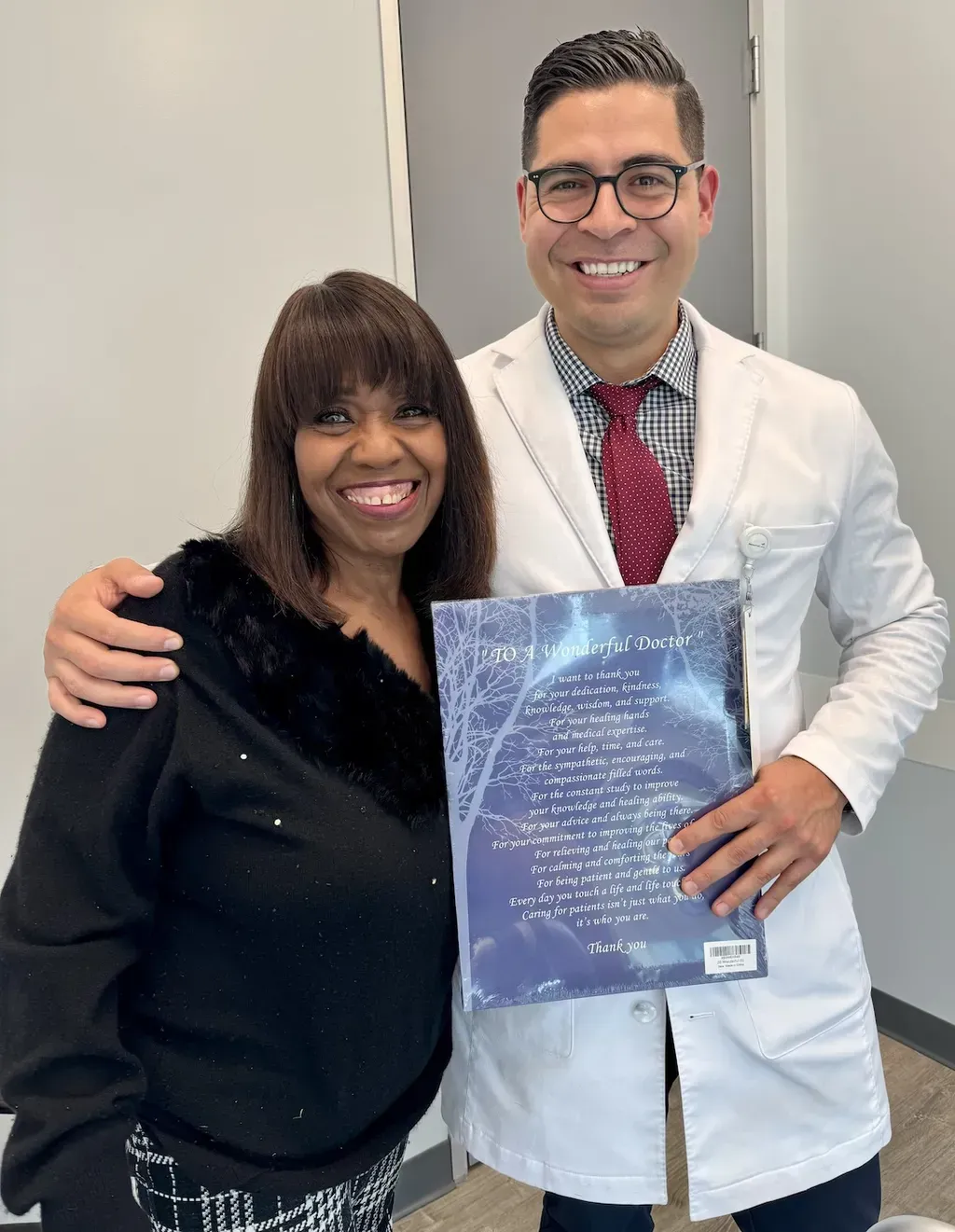 Sherry with Dr. Brandon A. Ortega after her spine surgery